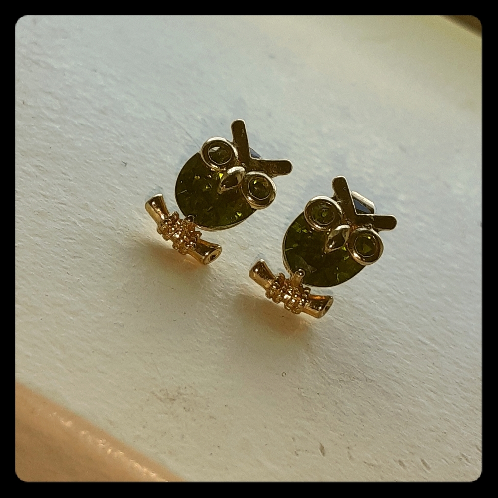 Emerald green owl earrings